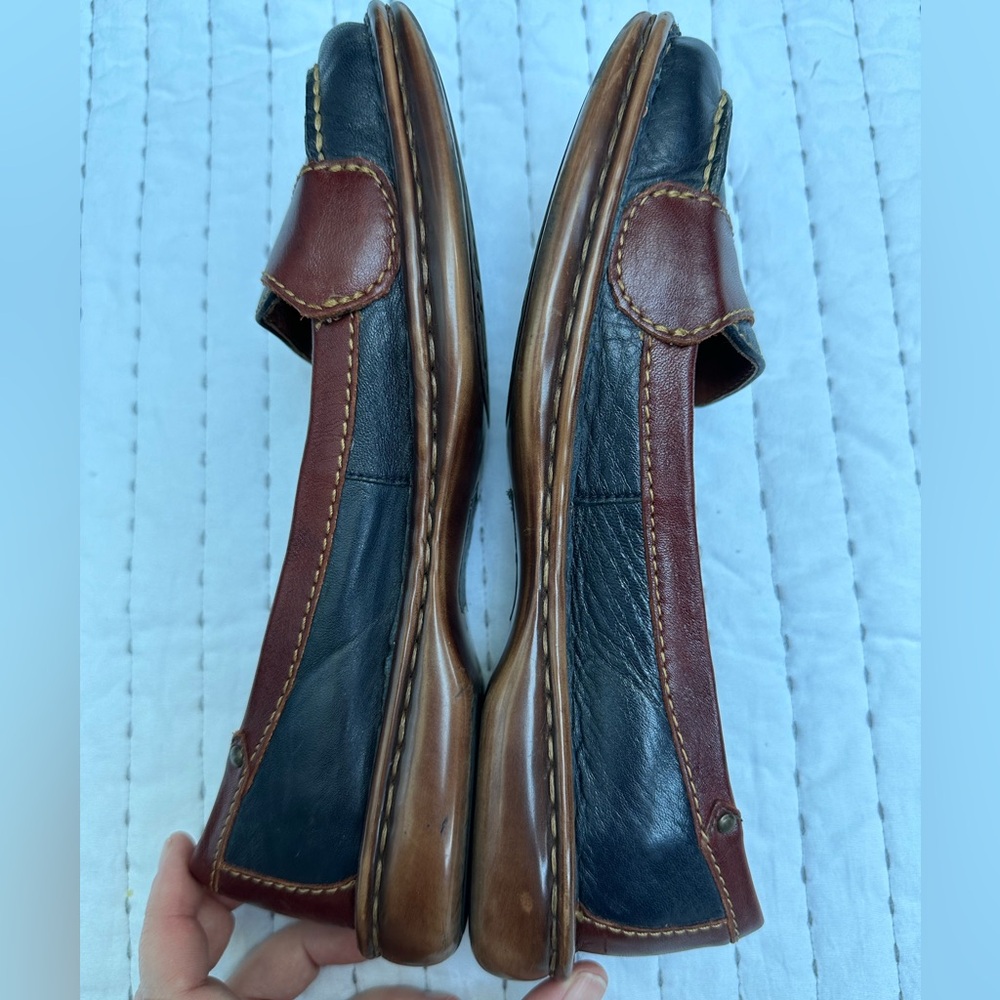 BORN Women's 8.5 Mindy Brown Blue Leather Buckle Slip On Flat Penny Loafers - Picture 3 of 12